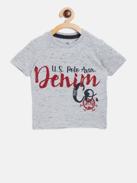 

U.S. Polo Assn. Kids Boys Grey Melange Printed Round Neck T-shirt
