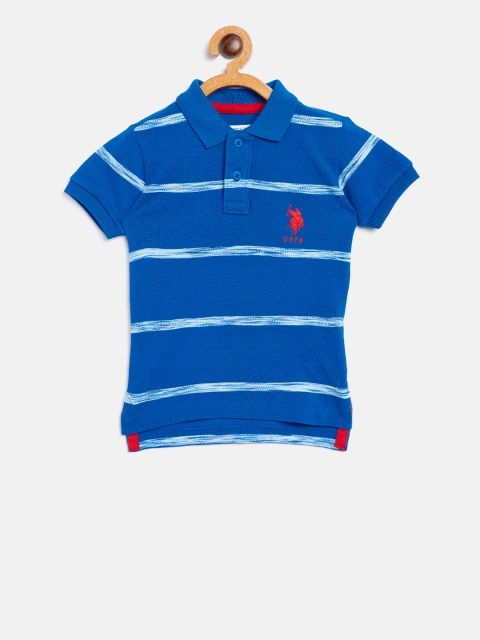 

U.S. Polo Assn. Kids Boys Blue Striped Polo Collar T-shirt