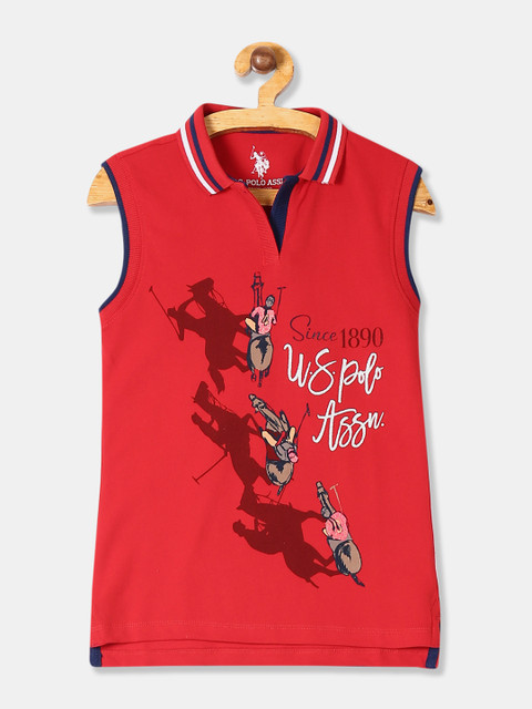 

U.S. Polo Assn. Kids Girls Red Printed Polo Collar T-shirt