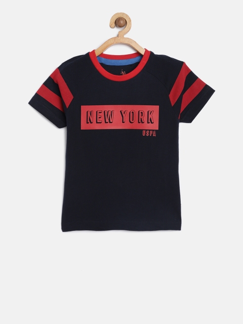 

U.S. Polo Assn. Kids Boys Blue Printed Round Neck T-shirt