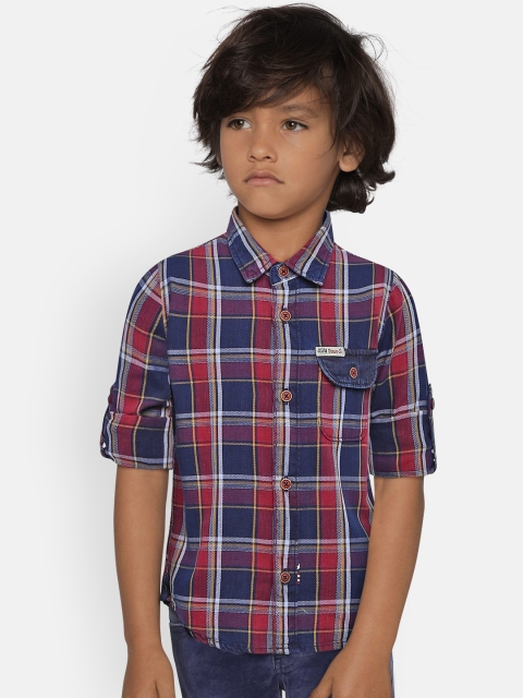 

U.S. Polo Assn. Kids Boys Navy & Pink Regular Fit Checked Casual Shirt, Navy blue