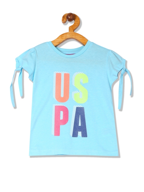

U.S. Polo Assn. Kids Girls Blue Printed Round Neck Pure Cotton T-shirt