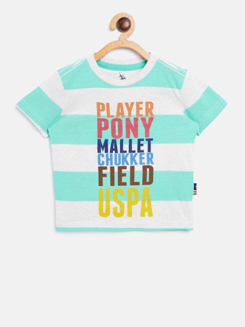 

U.S. Polo Assn. Kids Boys Green & Grey Melange Striped Round Neck T-shirt