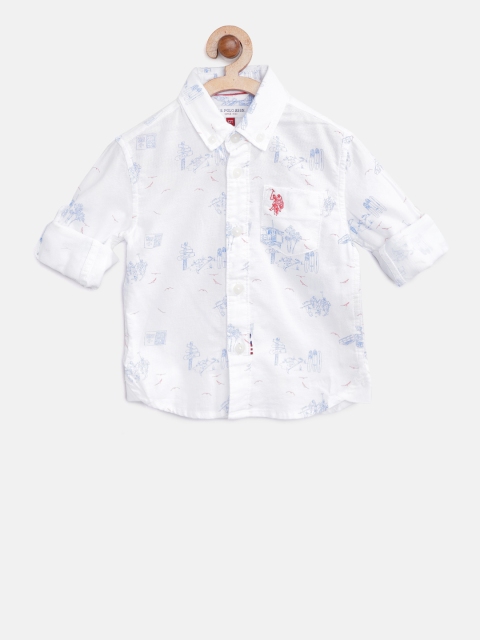 

U.S. Polo Assn. Kids Boys White & Blue Regular Fit Printed Casual Shirt