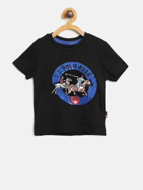 

U.S. Polo Assn. Kids Boys Black Mermaid Sequinned Round Neck T-shirt