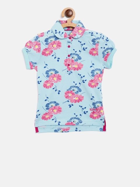 

U.S. Polo Assn. Kids Girls Blue & Pink Printed Polo Collar T-shirt