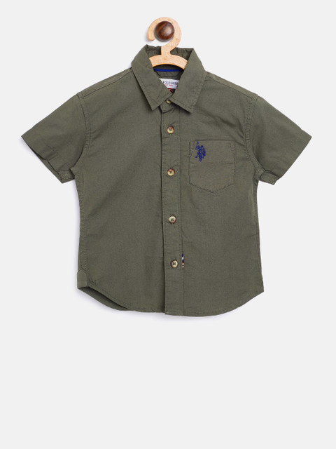 

U.S. Polo Assn. Kids Boys Olive Green Regular Fit Solid Casual Shirt