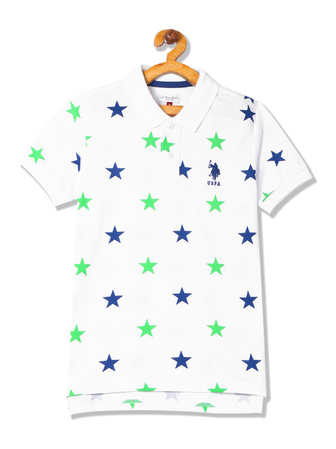 

U.S. Polo Assn. Kids Boys White Printed Polo Collar T-shirt