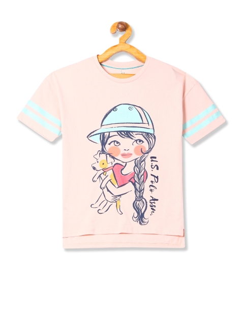 

U.S. Polo Assn. Kids Girls Pink Printed Round Neck T-shirt