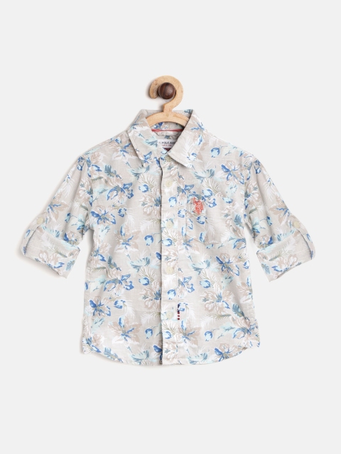 

U.S. Polo Assn. Kids Boys Grey & Blue Printed Regular Fit Casual Shirt