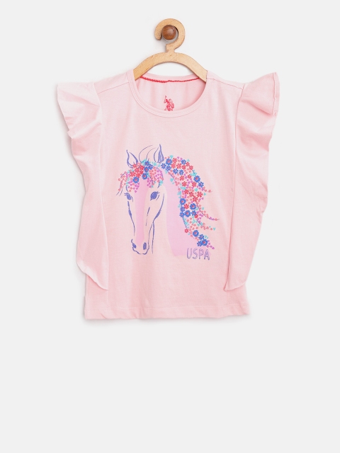 

U.S. Polo Assn. Kids Girls Pink Printed Pure Cotton Top