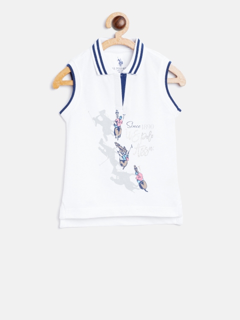 

U.S. Polo Assn. Kids Girls White Printed Polo Collar T-shirt