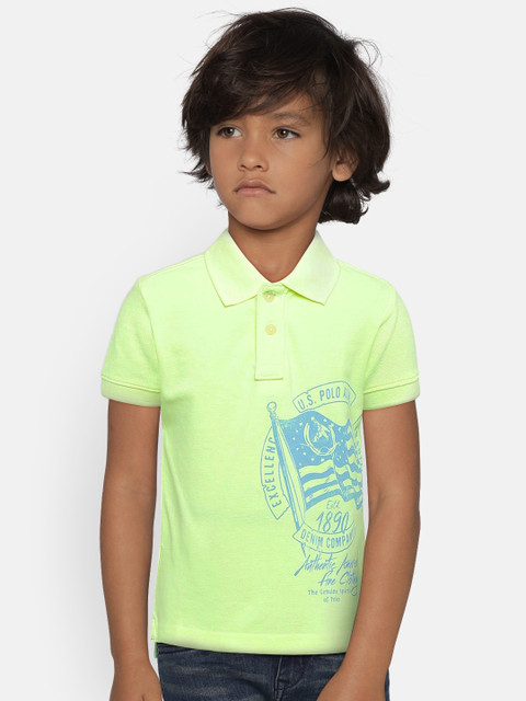

U.S. Polo Assn. Kids Boys Fluorescent Green Printed Polo Collar T-shirt
