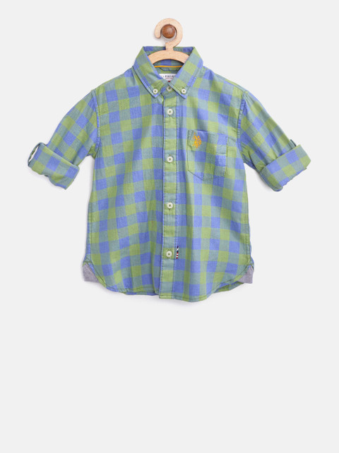 

U.S. Polo Assn. Kids Boys Green & Blue Regular Fit Checked Casual Shirt