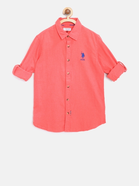

U.S. Polo Assn. Kids Boys Coral Red Regular Fit Solid Casual Shirt