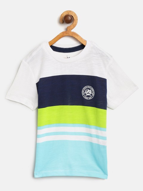 

U.S. Polo Assn. Kids Boys White & Blue Colourblocked Round Neck T-shirt
