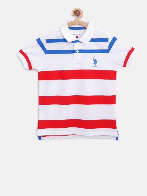 

U.S. Polo Assn. Kids Boys White & Red Striped Polo Collar T-shirt
