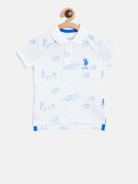 

U.S. Polo Assn. Kids Boys White & Blue Printed Polo Collar T-shirt