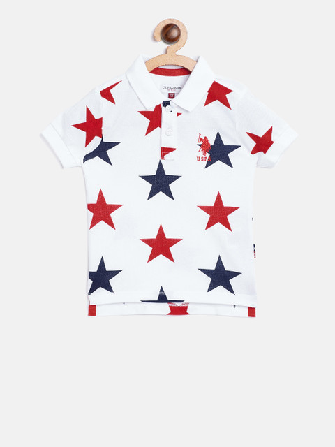 

U.S. Polo Assn. Kids Boys White & Red Printed Polo Collar T-shirt