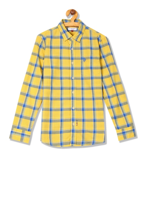 

U.S. Polo Assn. Kids Boys Yellow & Blue Regular Fit Checked Casual Shirt