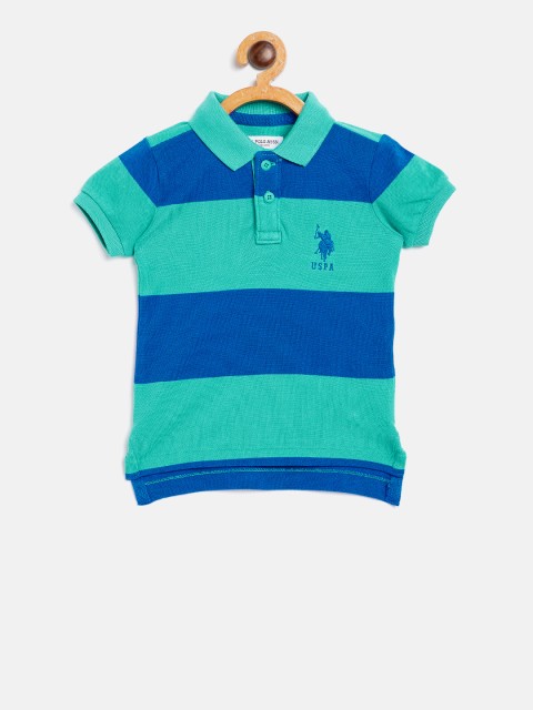 

U.S. Polo Assn. Kids Boys Green & Blue Striped Polo Collar T-shirt