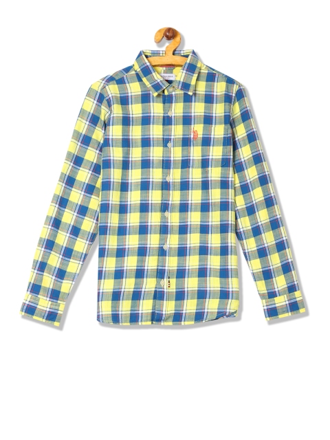 

U.S. Polo Assn. Kids Boys Yellow & Blue Regular Fit Checked Casual Shirt
