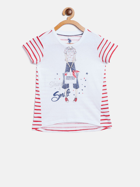 

U.S. Polo Assn. Kids Girls White Printed Round Neck T-shirt