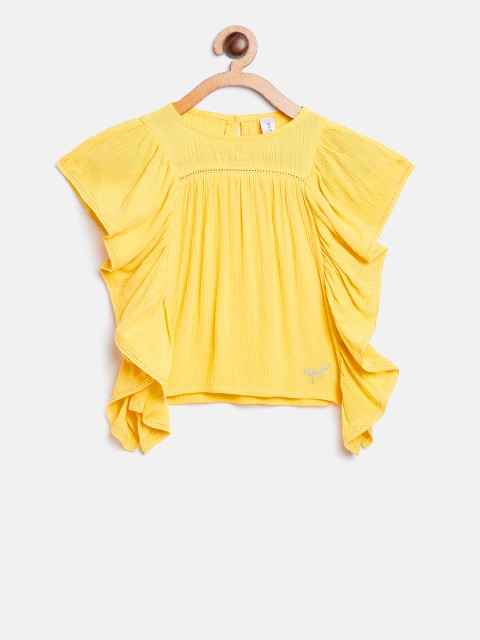 

U.S. Polo Assn. Kids Girls Yellow Solid Kaftan Top