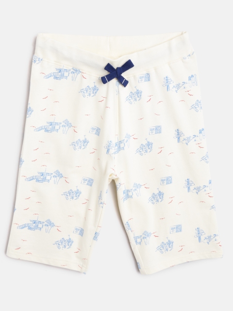 

U.S. Polo Assn. Kids Boys Off-White & Blue Printed Regular Fit Shorts