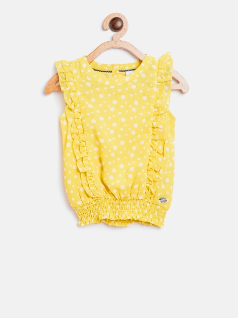

U.S. Polo Assn. Kids Girls Yellow & White Printed Cinched Waist Top