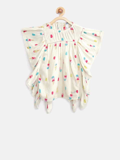

U.S. Polo Assn. Kids Girls Cream-Coloured Printed Top