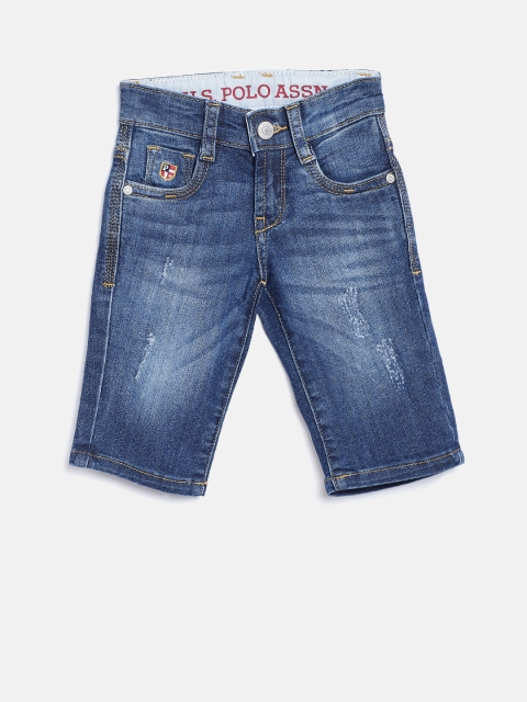 

U.S. Polo Assn. Kids Boys Navy Blue Washed Regular Fit Denim Shorts