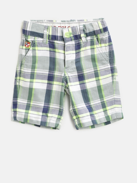 

U.S. Polo Assn. Kids Boys Green & Navy Checked Regular Fit Shorts