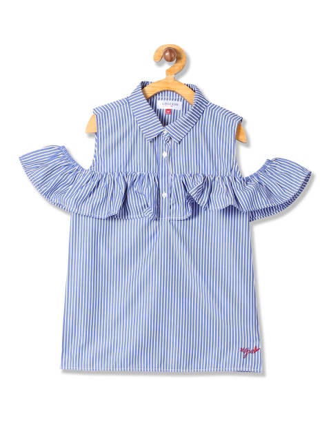 

U.S. Polo Assn. Kids Girls Blue & White Striped Top