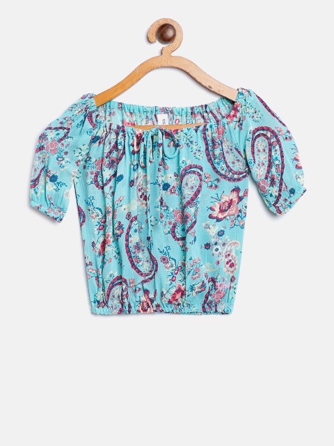 

U.S. Polo Assn. Kids Girls Green Printed Bardot Top, Blue