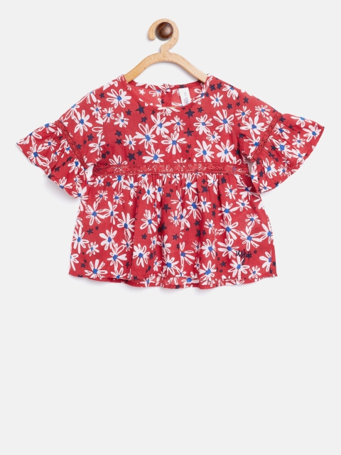 

U.S. Polo Assn. Kids Girls Red & White Printed Empire Top