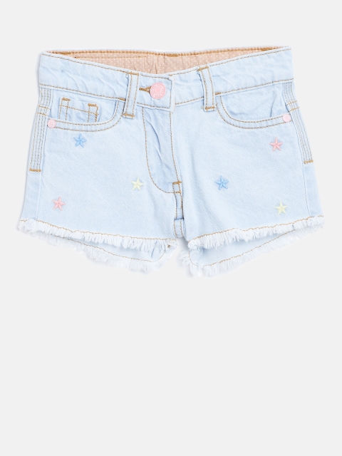 

U.S. Polo Assn. Kids Girls Blue Solid Embroidered Denim Shorts