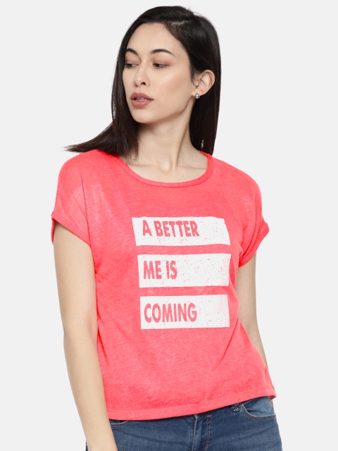 

Lee Cooper Women Coral Pink Round Neck T-shirt