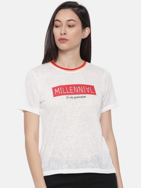 

Lee Cooper Women White Self Design Round Neck T-shirt