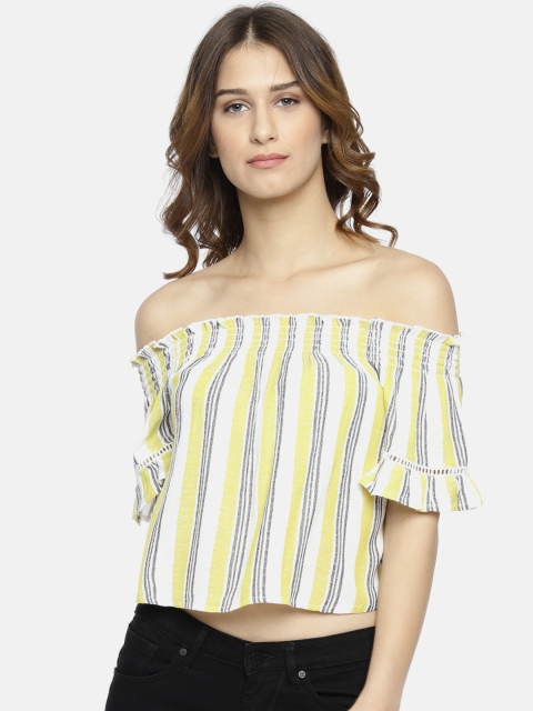 

Lee Cooper Women Lime Green & White Striped Bardot Crop Top