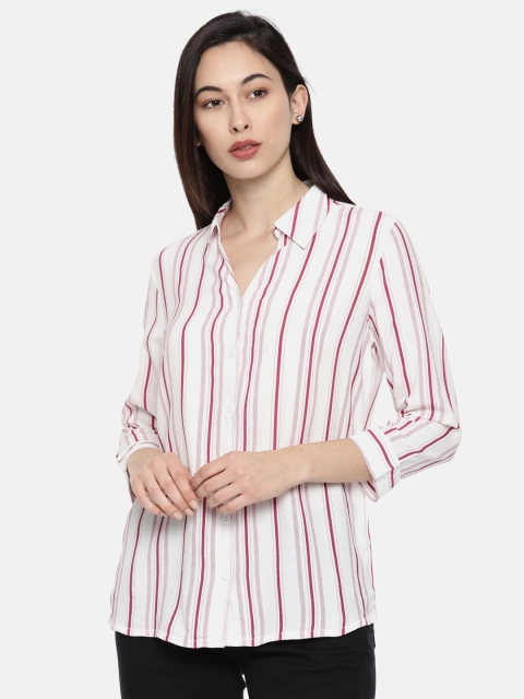 

Lee Cooper Women Off-White & Burgundy Regular Fit Striped Casual Shirt