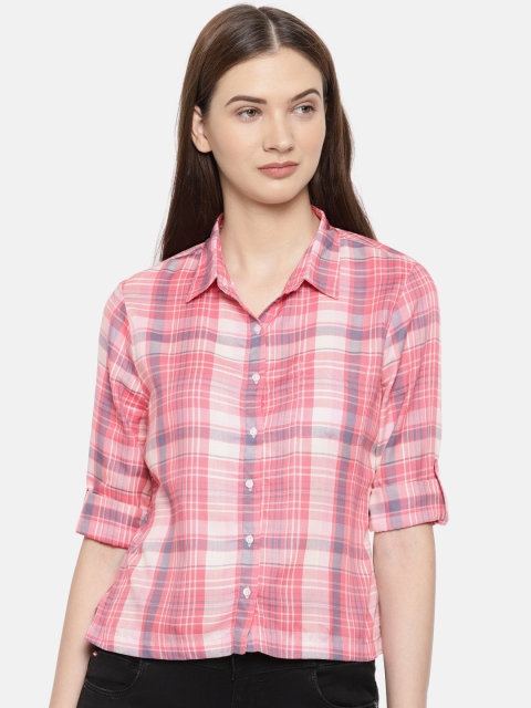 

Lee Cooper Women Pink & Blue Regular Fit Checked Casual Shirt