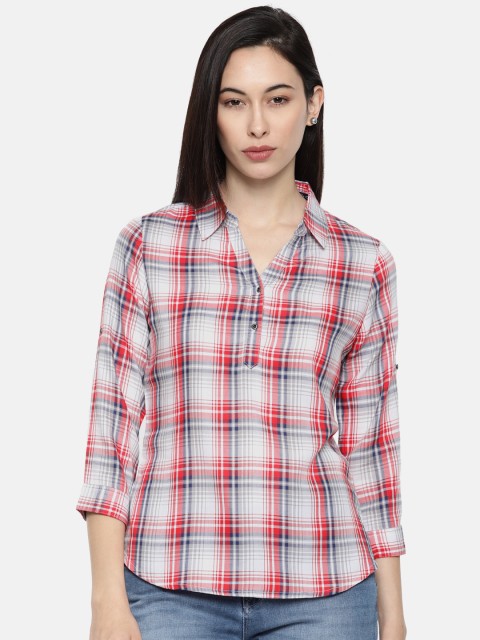

Lee Cooper Women Red & Off-White Checked Shirt Style Top