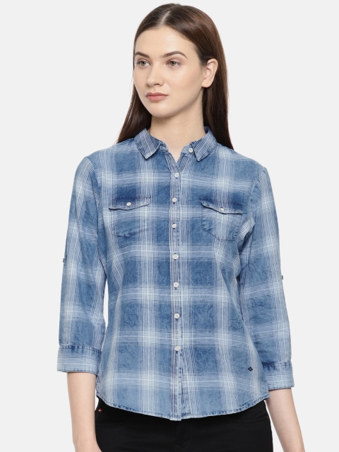 

Lee Cooper Women Blue Regular Fit Checked Casual Shirt