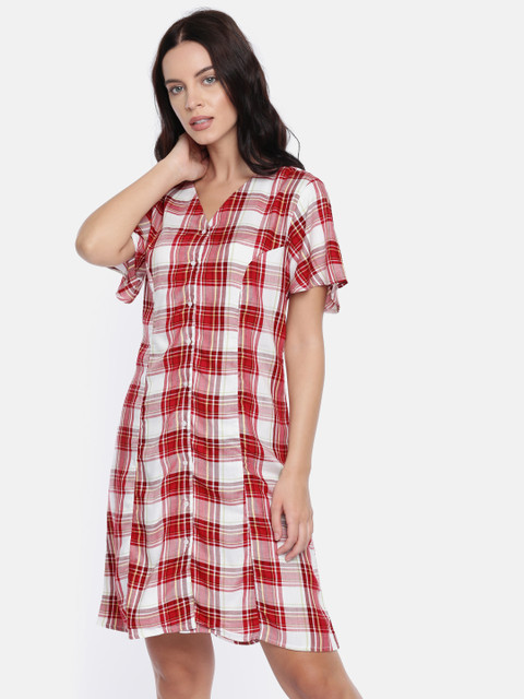 

Lee Cooper Women Red & White Checked Shirt Dress
