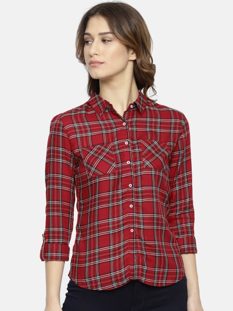 

Lee Cooper Women Red & White Regular Fit Checked Casual Shirt