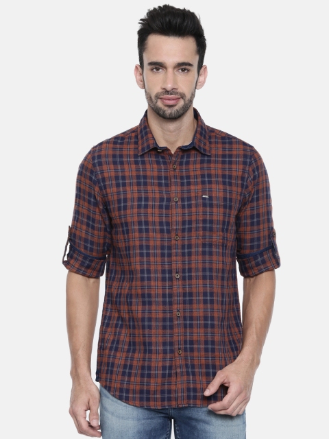 

Lee Cooper Men Rust Red & Navy Blue Checked Casual Shirt