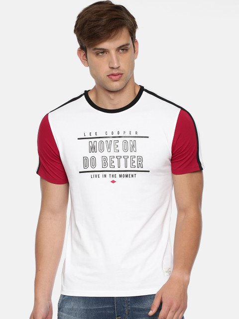 

Lee Cooper Men White & Red Printed Round Neck T-shirt