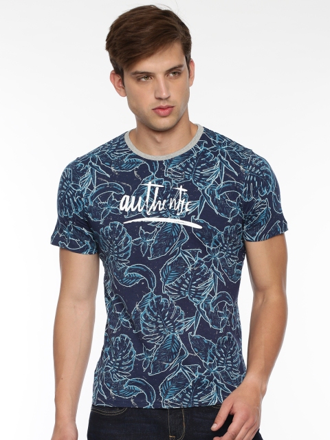 

Lee Cooper Men Navy Blue Printed Round Neck Pure Cotton T-shirt