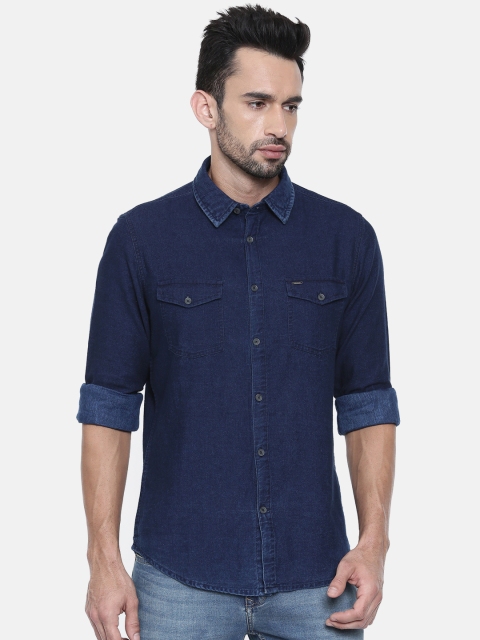 

Lee Cooper Men Navy Blue Solid Denim Shirt